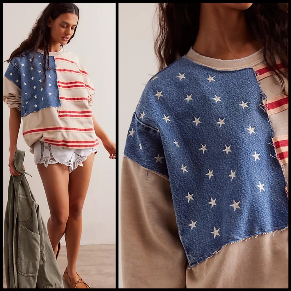 NWT Free People X Tricia Fix Stripes And Stars Pullover - Picture 2 of 15